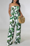 Multicolor Fashion Sexy Print Backless Strapless Regular Jumpsuits