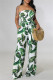 White Fashion Sexy Print Backless Strapless Regular Jumpsuits