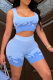 Blue Sexy Print Patchwork Square Collar Sleeveless Two Pieces