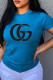 Royal Blue Fashion Casual Print Letter O Neck T-Shirts