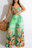 Multicolor Fashion Sexy Print Backless Strapless Regular Jumpsuits