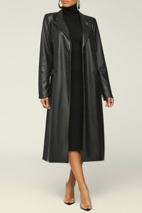 Black Fashion Solid Cardigan Turndown Collar Outerwear