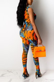 Blue Sexy Fashion Printed Sleeveless Two-piece Set