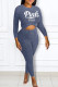 Blue Fashion Casual Letter Print Basic O Neck Long Sleeve Two Pieces