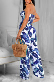Red Sexy Print Patchwork Strapless Straight Jumpsuits