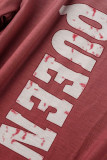 Red Living Print Patchwork O Neck Long Sleeve Two Pieces