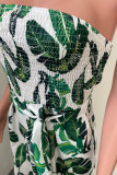 Red Sexy Print Patchwork Strapless Straight Jumpsuits