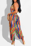 Multicolor Sexy Casual Print Hollowed Out Slit O Neck Regular Jumpsuits