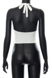 White Sexy Casual Letter Print Bandage Backless O Neck Tops
