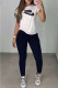 White Fashion Casual Print Patchwork O Neck Short Sleeve Two Pieces