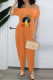 Orange Casual Print Patchwork Off the Shoulder Loose Jumpsuits