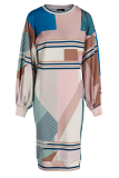 Colour Casual Print Patchwork O Neck Pencil Skirt Dresses