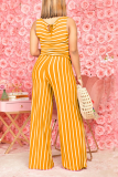 Rose Red Casual Striped Patchwork O Neck Short Sleeve Two Pieces