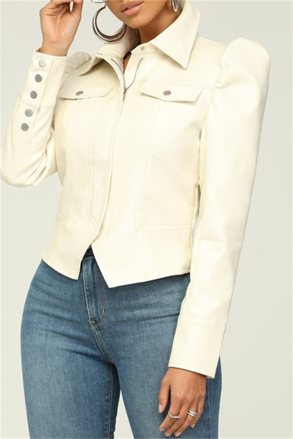 Beige Fashion Casual Solid Patchwork Turndown Collar Outerwear