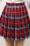 Red Casual Plaid Print Patchwork High Waist Type A Full Print Bottoms