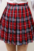 Red Casual Plaid Print Split Joint High Waist Type A Full Print Bottoms