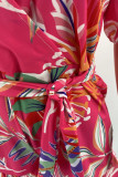 Red Sweet Print Bandage Patchwork Flounce V Neck Rompers