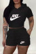 Black Fashion Casual Print Letter Hooded Collar Short Sleeve Two Pieces