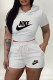 White Fashion Casual Print Letter Hooded Collar Short Sleeve Two Pieces