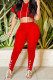 Red Fashion Casual Solid Bandage Hooded Collar Short Sleeve Two Pieces