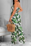 Red Sexy Print Patchwork Strapless Straight Jumpsuits