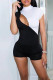 Black Sexy Solid Hollowed Out Patchwork O Neck Regular Rompers