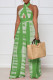 Army Green Sexy Print Patchwork Backless Halter Straight Jumpsuits