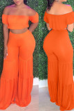 Tangerine Casual Solid Patchwork O Neck Short Sleeve Two Pieces
