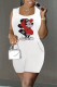 White Fashion Street Character Pocket U Neck Rompers
