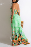 Multicolor Fashion Sexy Print Backless Strapless Regular Jumpsuits