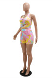 Green Fashion Sexy Print Bandage Hollowed Out Backless Halter Skinny Rompers