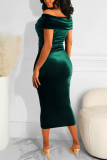 Burgundy Elegant Solid Split Joint Off the Shoulder One Step Skirt Dresses