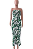 Red Sexy Print Patchwork Strapless Straight Jumpsuits
