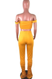Yellow Fashion Sexy Solid Backless Strapless Sleeveless Two Pieces