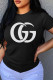 Black Fashion Casual Print Letter O Neck T-Shirts