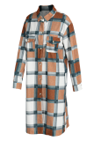 Grey Casual Plaid Patchwork Peter Pan Collar Outerwear