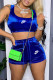 Peacock Blue Fashion Sportswear Print Patchwork U Neck Sleeveless Two Pieces