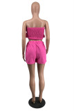 Rose Red Sexy Casual Solid Backless Strapless Sleeveless Two Pieces