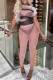 Pink Fashion Sexy Patchwork See-through O Neck Short Sleeve Two Pieces
