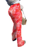 Red Elastic Fly Mid Print pencil Pants Bottoms