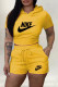 Yellow Fashion Casual Print Letter Hooded Collar Short Sleeve Two Pieces