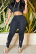 Black Fashion Casual Solid Bandage Hooded Collar Short Sleeve Two Pieces