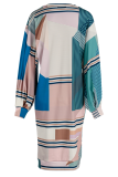 Colour Casual Print Patchwork O Neck Pencil Skirt Dresses