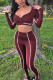 Wine Red Fashion Casual Adult Letter Letter U Neck Long Sleeve Regular Sleeve Short Two Pieces
