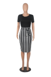 Blue Casual Print Patchwork O Neck Pencil Skirt Dresses