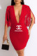 Red Fashion Sexy Solid Tassel V Neck One Step Skirt Dresses
