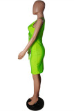 Red Fashion Sexy Solid Bandage Slit V Neck Vest Dress