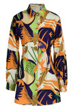 Multicolor Fashion Casual Print Without Belt Turndown Collar Long Sleeve Shirt Dress