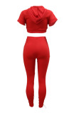 Pink Fashion Casual Solid Bandage Hooded Collar Short Sleeve Two Pieces