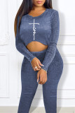 Pink Fashion Casual Print Basic O Neck Long Sleeve Two Pieces